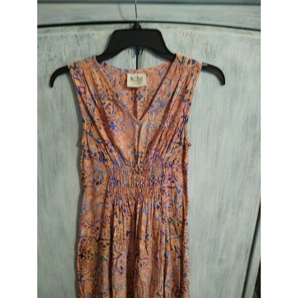 Go fish Maxi  sleeveless dress bohemian small peach & blue Feminine Cottage Core - Picture 2 of 8